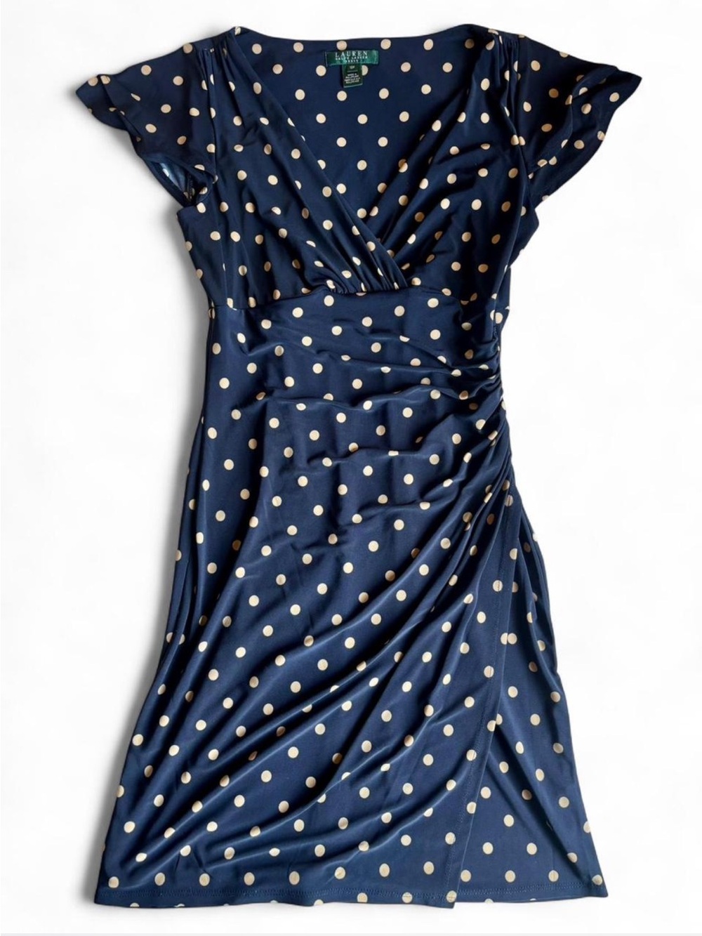 Ralph Lauren Navy & Cream Polka Dot Midi Wrap Dress